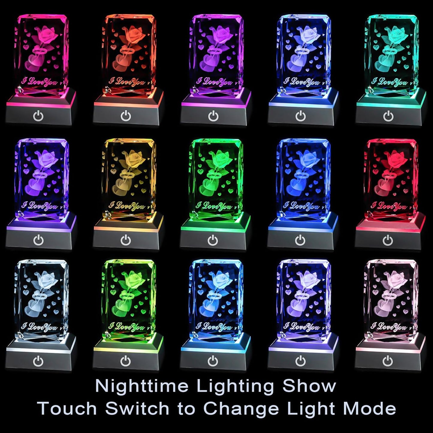 3D Ring&Rose Crystal Night Lamp with Adjustable LED Multicolor Lights for Girlfriend, Wife - Valentine'S Day, Anniversary,Birthday Presents, Christmas Gifts for Her