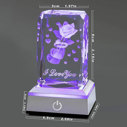 3D Ring&Rose Crystal Night Lamp with Adjustable LED Multicolor Lights for Girlfriend, Wife - Valentine'S Day, Anniversary,Birthday Presents, Christmas Gifts for Her
