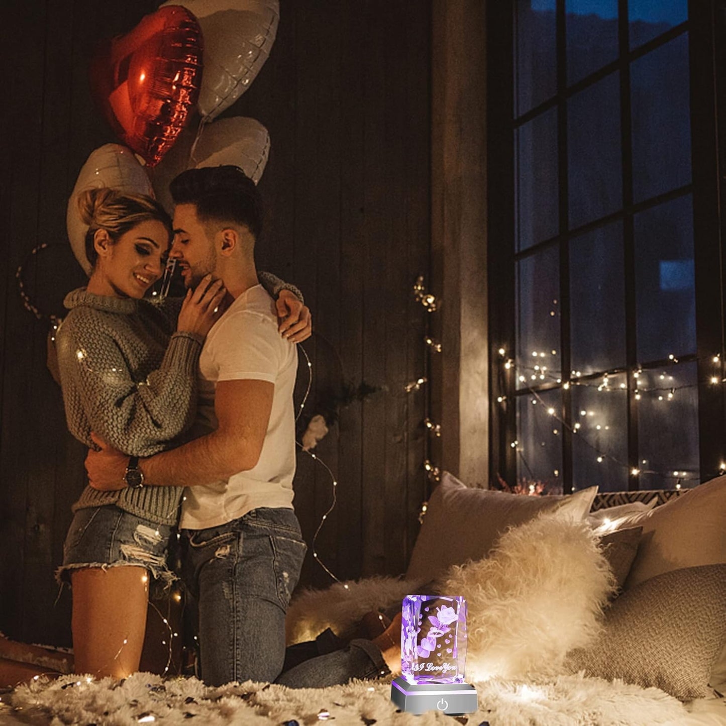 3D Ring&Rose Crystal Night Lamp with Adjustable LED Multicolor Lights for Girlfriend, Wife - Valentine'S Day, Anniversary,Birthday Presents, Christmas Gifts for Her