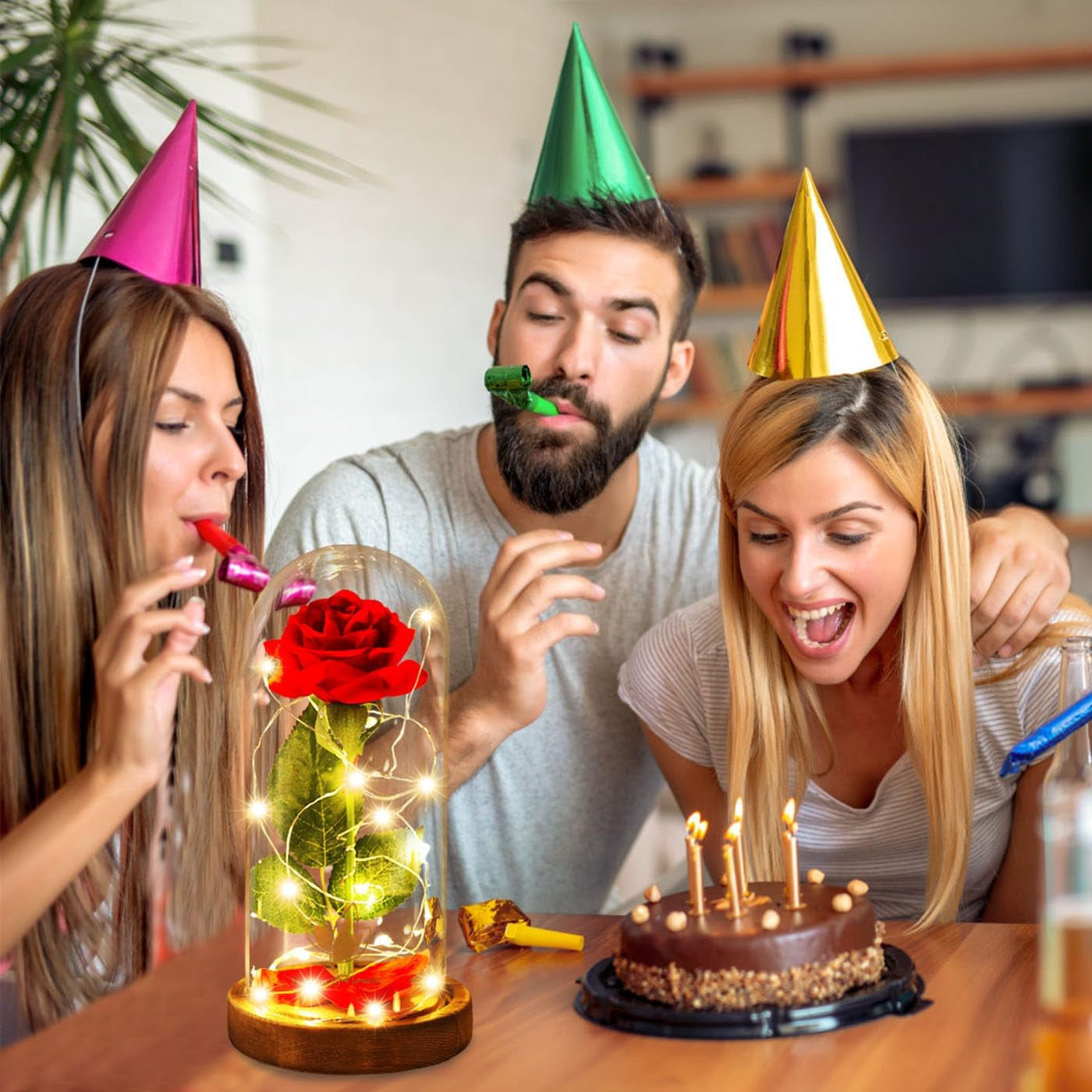 Valentines Day Gifts for Her Beauty and the Beast Rose,Red Rose in Glass Dome with 2 Lights Modes, Valentines Flower Gifts for Women Mom Wife Girlfriend on Valentines Anniversary,Birthday,Wedding