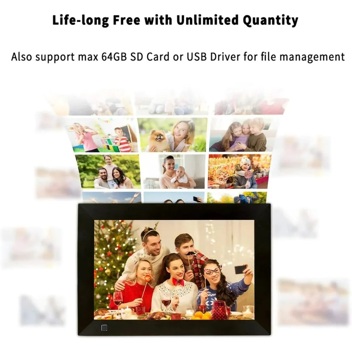 Wifi Digital Photo Picture Frame with 32GB Storage, 10.1 Inch IPS HD Touch Screen, Auto-Rotate Slideshow,Perfect Gift for Family & Friends