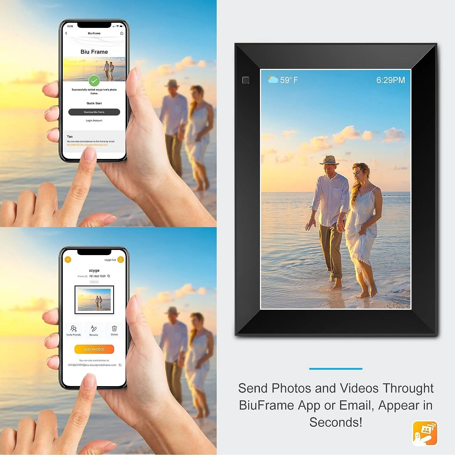 Wifi Digital Photo Picture Frame with 32GB Storage, 10.1 Inch IPS HD Touch Screen, Auto-Rotate Slideshow,Perfect Gift for Family & Friends