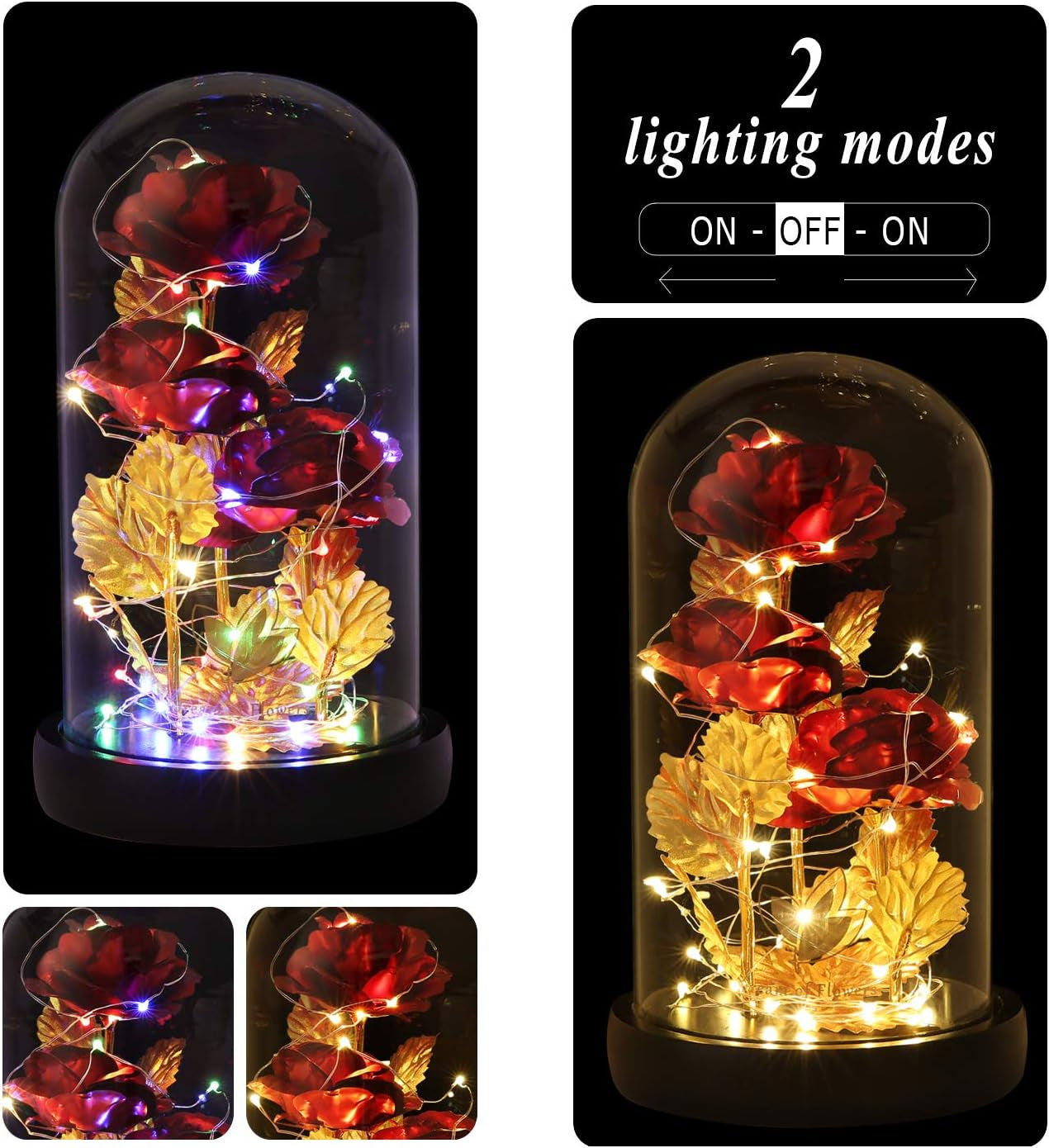 Christmas Flower Gifts for Women,Anniversary Rose Galaxy Flower Rose in Glass Dome,Light up Rose Flowers with 2 Light Modes, Enchanted Rose Gifts for Women for Christmas Birthday Valentines Wedding