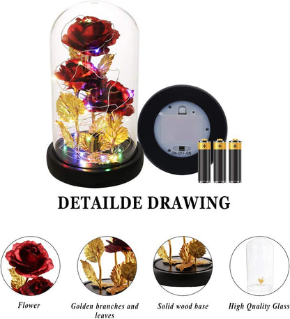 Christmas Flower Gifts for Women,Anniversary Rose Galaxy Flower Rose in Glass Dome,Light up Rose Flowers with 2 Light Modes, Enchanted Rose Gifts for Women for Christmas Birthday Valentines Wedding