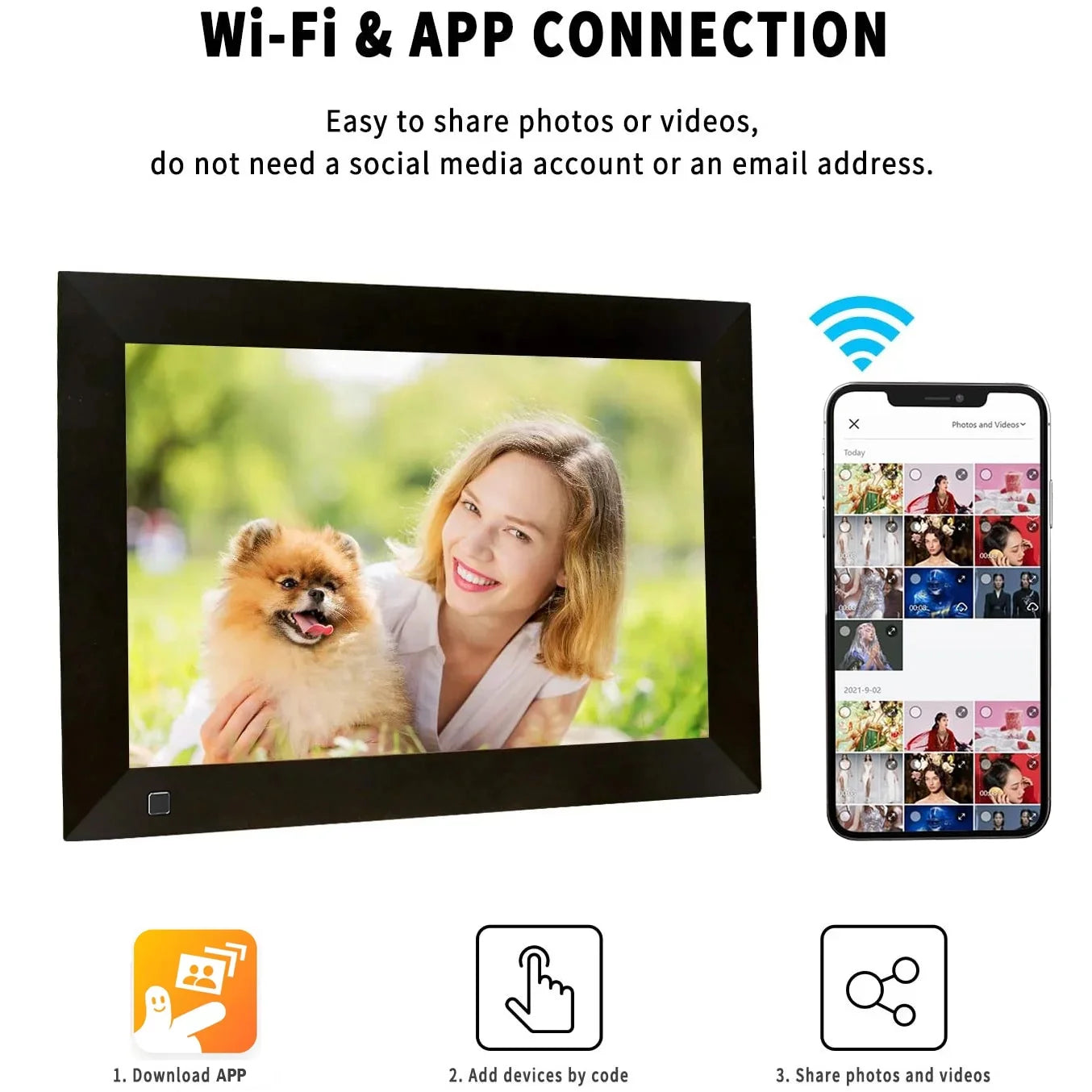 Wifi Digital Photo Picture Frame with 32GB Storage, 10.1 Inch IPS HD Touch Screen, Auto-Rotate Slideshow,Perfect Gift for Family & Friends