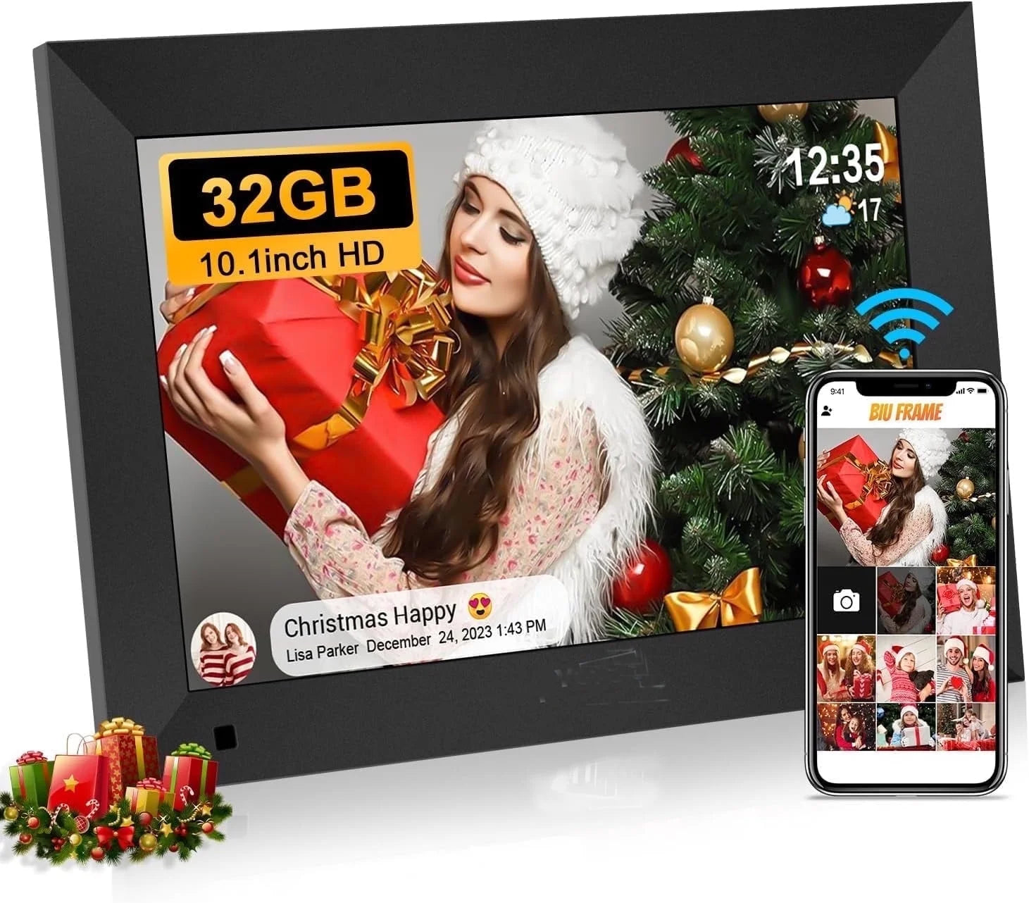 Wifi Digital Photo Picture Frame with 32GB Storage, 10.1 Inch IPS HD Touch Screen, Auto-Rotate Slideshow,Perfect Gift for Family & Friends