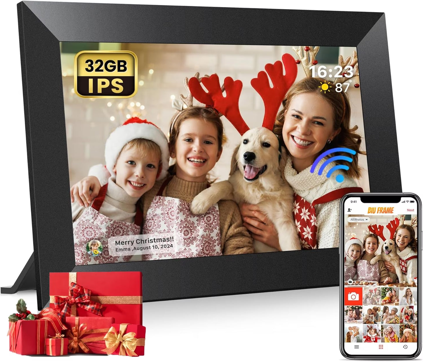 Wifi Digital Photo Picture Frame with 32GB Storage, 10.1 Inch IPS HD Touch Screen, Auto-Rotate Slideshow,Perfect Gift for Family & Friends